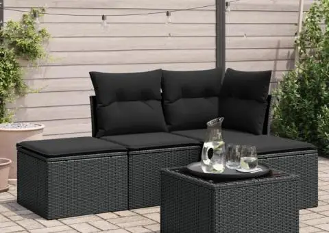 Set mobilier de grădină cu perne, 5 piese, negru, poliratan - 1/3