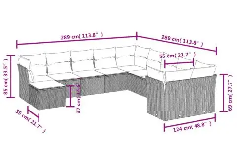 Set canapele de grădină cu perne, 11 piese, bej, poliratan - 3/3