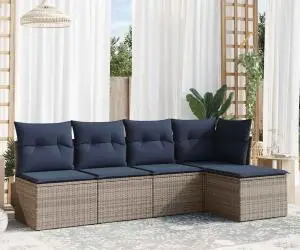 vidaXL Set canapea de grădină cu perne, 5 piese, gri, poliratan