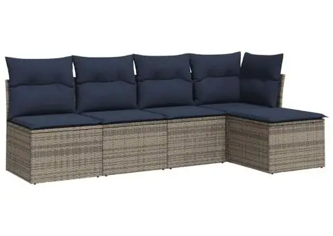 Set canapea de grădină cu perne, 5 piese, gri, poliratan - 2/4