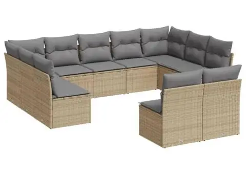 Set canapele de grădină cu perne, 11 piese, bej, poliratan - 2/3