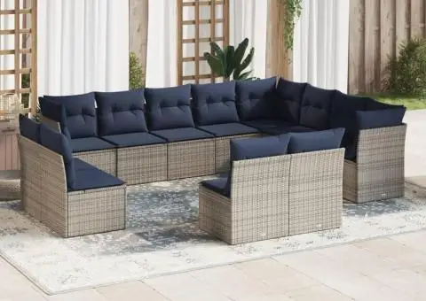 Set mobilier de grădină cu perne, 12 piese, gri, poliratan - 1/3