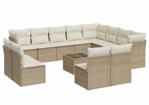 Set canapele de grădină, 13 piese, cu perne, bej, poliratan - 2/3