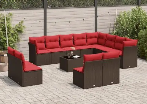 Set canapele de grădină cu perne, 13 piese, maro, poliratan - 1/3