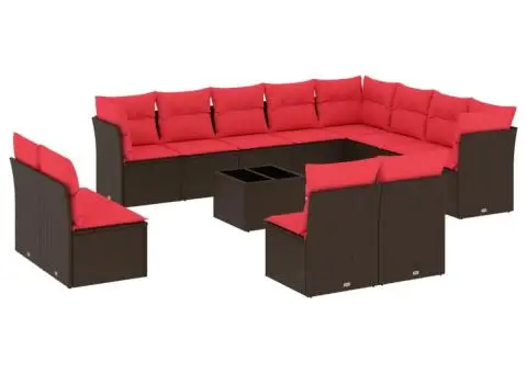 Set canapele de grădină cu perne, 13 piese, maro, poliratan - 2/3