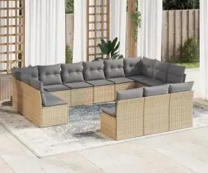 vidaXL Set canapele de grădină, 13 piese, cu perne, bej, poliratan