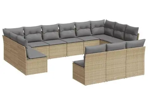 Set canapele de grădină, 13 piese, cu perne, bej, poliratan - 2/3