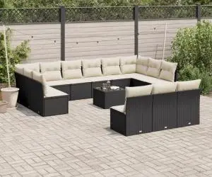 vidaXL Set mobilier de grădină cu perne, 14 piese, negru, poliratan