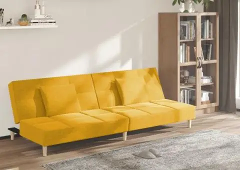 Canapea extensibilă cu 2 locuri, 2 perne, galben, textil - 1/5