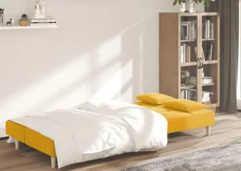 Canapea extensibilă cu 2 locuri, 2 perne, galben, textil - 3/5