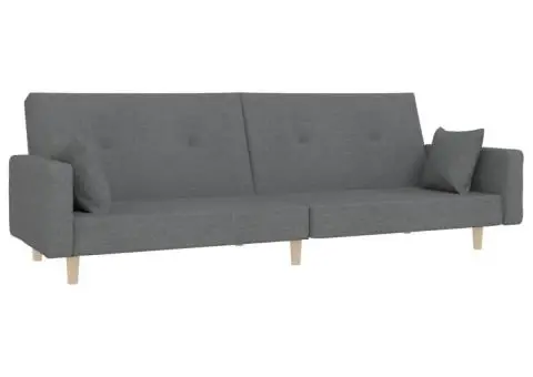 Canapea extensibilă cu 2 locuri, 2 perne, gri deschis, textil - 2/5