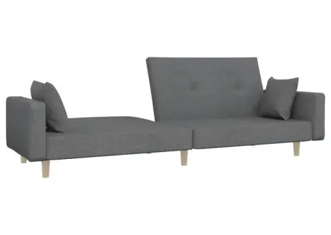 Canapea extensibilă cu 2 locuri, 2 perne, gri deschis, textil - 4/5