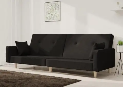 Canapea extensibilă cu 2 locuri, 2 perne, negru, textil - 1/5