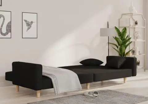 Canapea extensibilă cu 2 locuri, 2 perne, negru, textil - 3/5