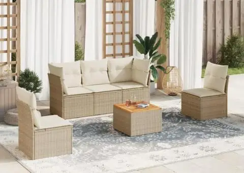 Set canapele de grădină cu perne, 6 piese, bej, poliratan - 1/3