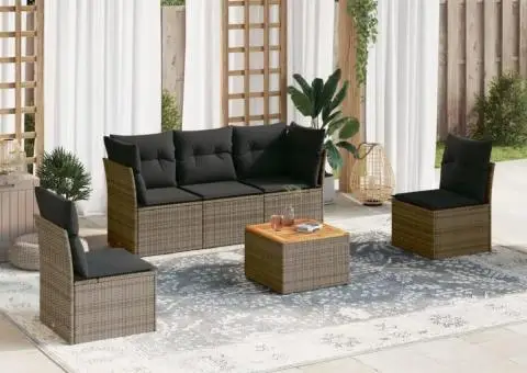 Set mobilier grădină cu perne, 6 piese, gri, poliratan - 1/3