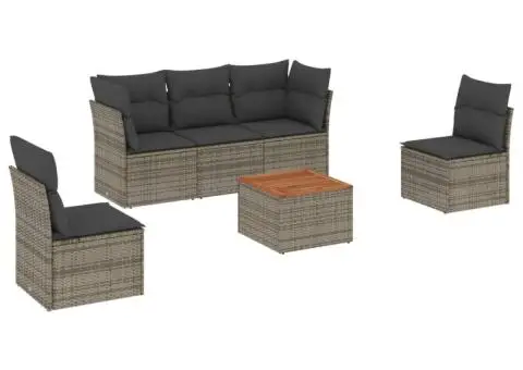 Set mobilier grădină cu perne, 6 piese, gri, poliratan - 2/3