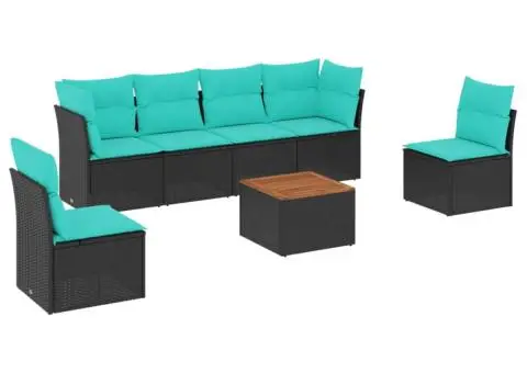 Set canapele de grădină cu perne, 7 piese, negru, poliratan - 2/3