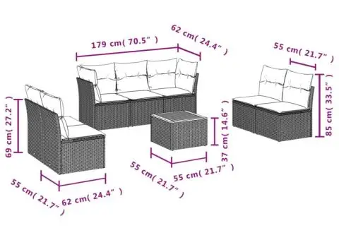 Set canapele de grădină, 8 piese, cu perne, bej, poliratan - 3/3