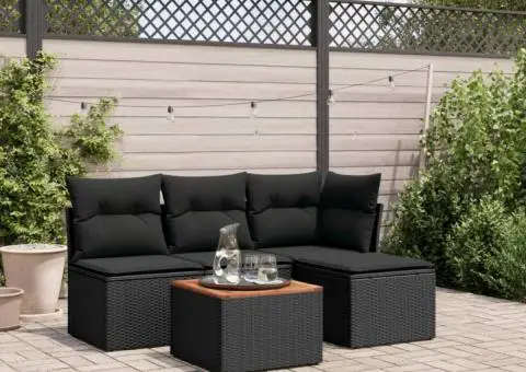 Set mobilier de grădină cu perne, 5 piese, negru, poliratan - 1/3