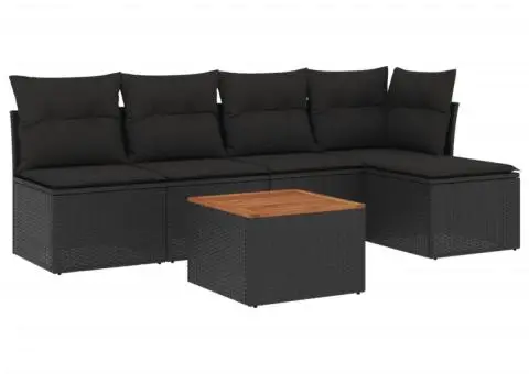 Set mobilier de grădină cu perne, 6 piese, negru, poliratan - 2/3