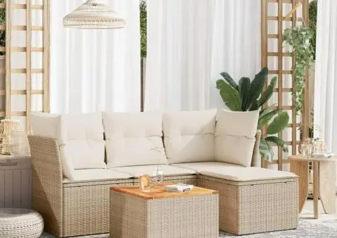 Set canapele de grădină cu perne, 5 piese, bej, poliratan - 1/3