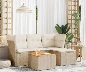 vidaXL Set canapele de grădină cu perne, 5 piese, bej, poliratan