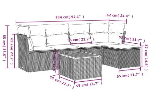 Set canapele de grădină cu perne, 6 piese, bej, poliratan - 3/3