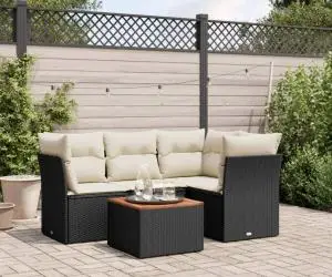 vidaXL Set mobilier de grădină cu perne, 5 piese, negru, poliratan