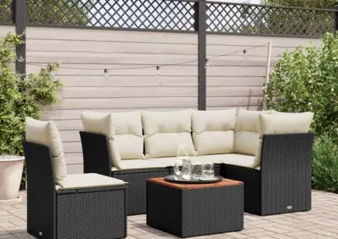 Set mobilier de grădină cu perne, 6 piese, negru, poliratan - 1/3