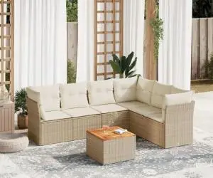 vidaXL Set canapele de grădină, 7 piese, cu perne, bej, poliratan
