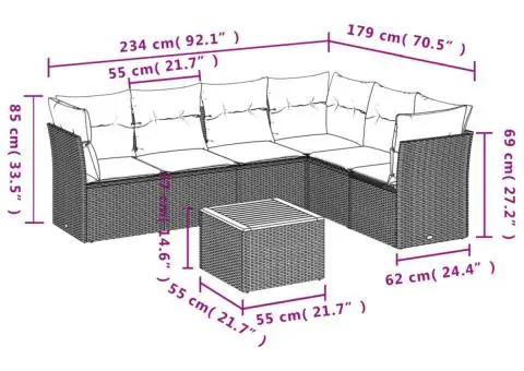 Set canapele de grădină, 7 piese, cu perne, bej, poliratan - 3/3