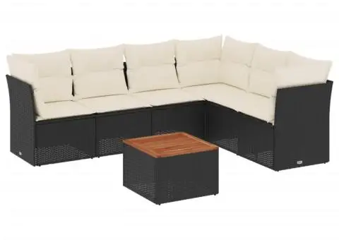 Set canapele de grădină cu perne, 7 piese, negru, poliratan - 2/3