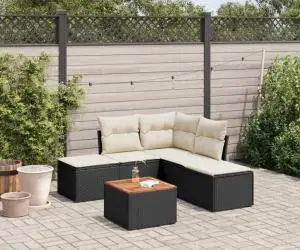 vidaXL Set mobilier de grădină cu perne, 6 piese, negru, poliratan