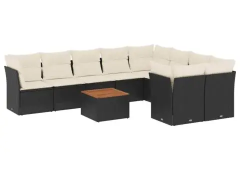 Set canapele de grădină cu perne, 10 piese, negru, poliratan - 2/3