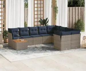 vidaXL Set canapele de grădină cu perne, 10 piese, gri, poliratan