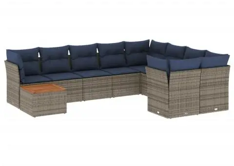 Set canapele de grădină cu perne, 10 piese, gri, poliratan - 2/3