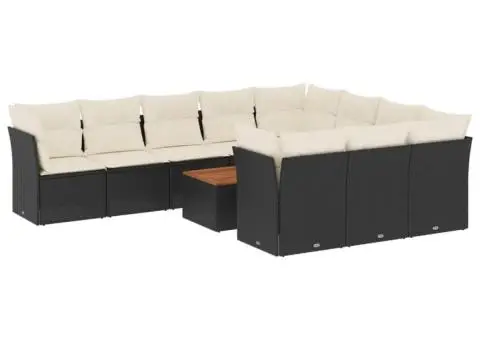 Set canapele de grădină cu perne, 11 piese, negru, poliratan - 2/3