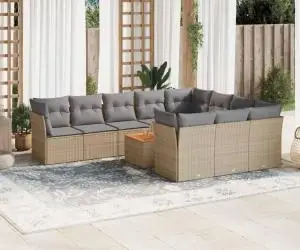 vidaXL Set canapele de grădină cu perne, 11 piese, bej, poliratan