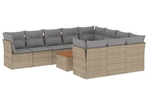 Set canapele de grădină cu perne, 11 piese, bej, poliratan - 2/3