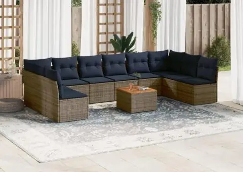 Set canapele de grădină cu perne, 11 piese, gri, poliratan - 1/3