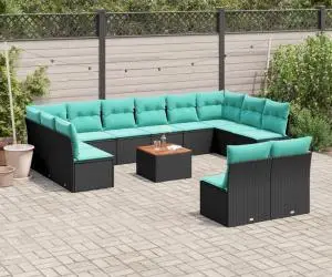 vidaXL Set mobilier de grădină cu perne, 13 piese, negru, poliratan