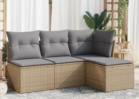 Set canapele de grădină, 4 piese, cu perne, bej, poliratan - 1/3