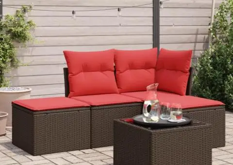 Set canapele de grădină cu perne, 5 piese, maro, poliratan - 1/3