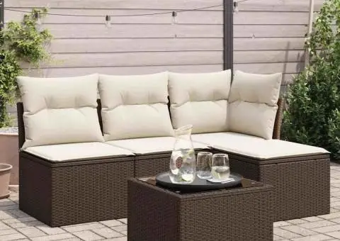 Set canapele de grădină cu perne, 5 piese, maro, poliratan - 1/3