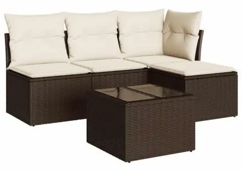 Set canapele de grădină cu perne, 5 piese, maro, poliratan - 2/3