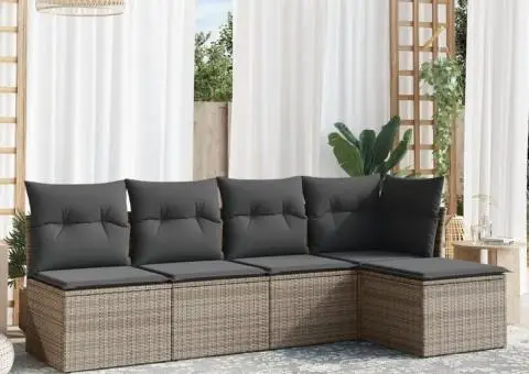 Set canapea de grădină cu perne, 5 piese, gri, poliratan - 1/3