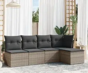 vidaXL Set canapea de grădină cu perne, 5 piese, gri, poliratan