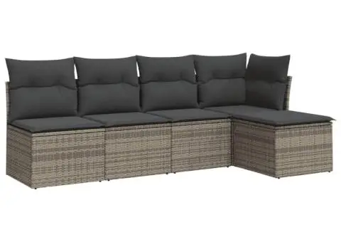Set canapea de grădină cu perne, 5 piese, gri, poliratan - 2/3