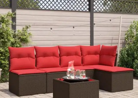 Set canapele de grădină cu perne, 6 piese, maro, poliratan - 1/3